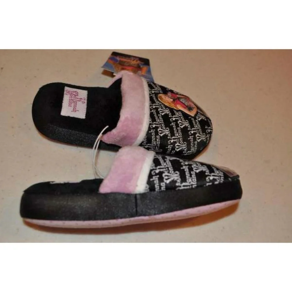 Toddler Girls Disney Hannah Montana Slippers 11/12 Black Pink Scuff Slip On